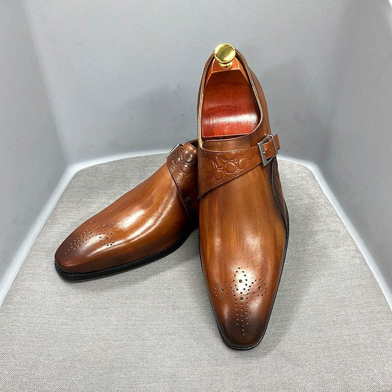 Men's Luxurious Genuine Leather Handmade Strap Oxfords - AM APPAREL