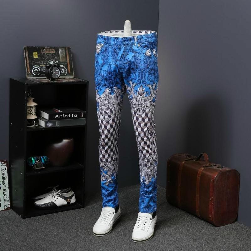 Men's Pattern Slim Fit Designer Jeans - AM APPAREL