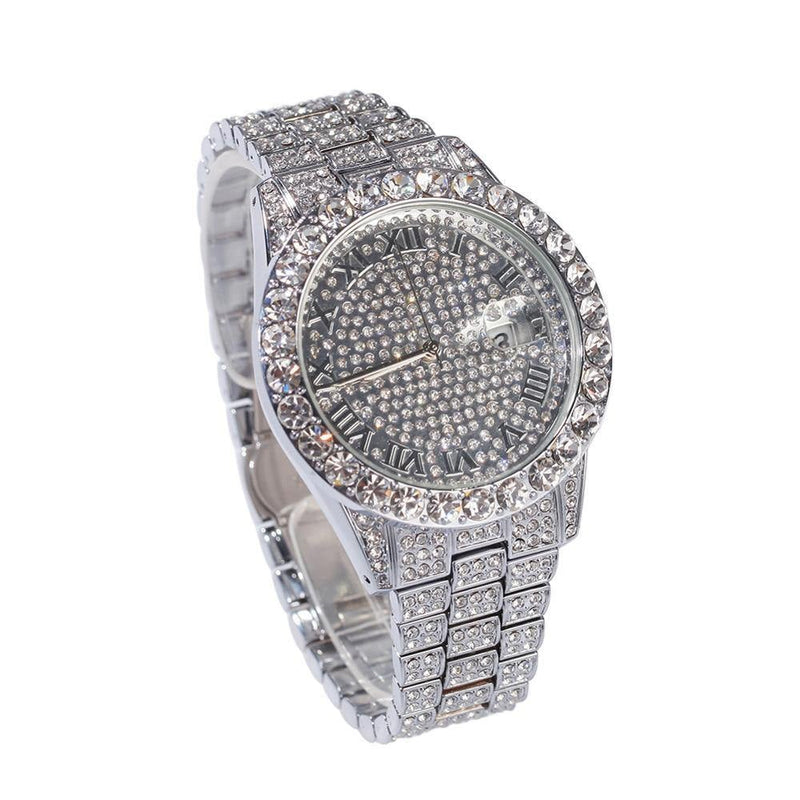 Men's Roman Numbers Bling Iced Out Watch - AM APPAREL