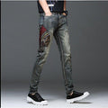Men's "Skull" Embroidered Stretchy Jeans - AM APPAREL