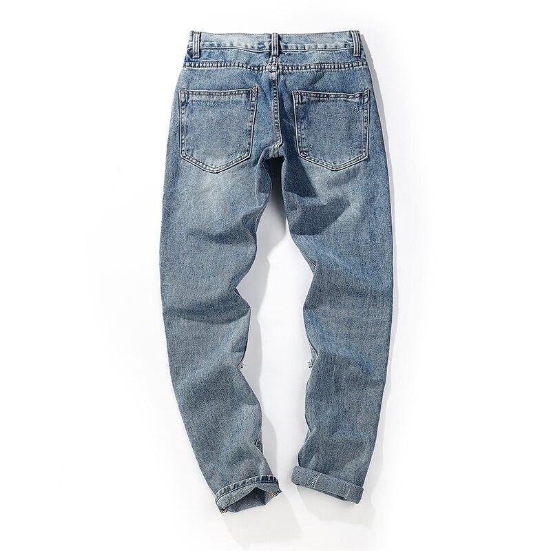 Men's Streetwear Letter Print Patchwork distressed Jeans - AM APPAREL