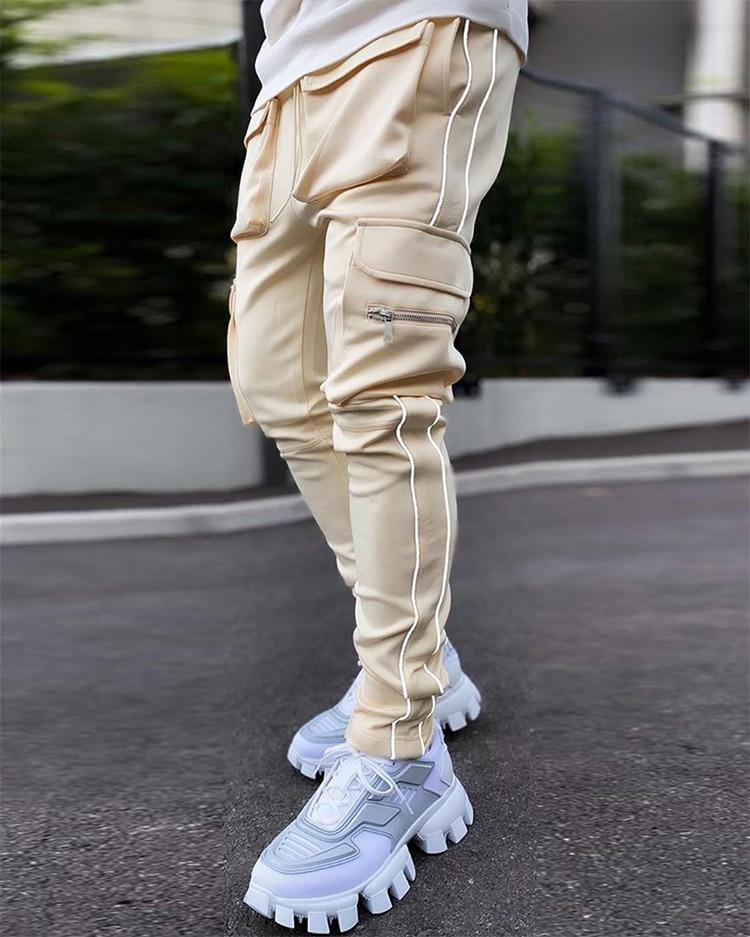 2021 Fashion Reflective Streetwear Pants Mens Multi Pocket Cargo