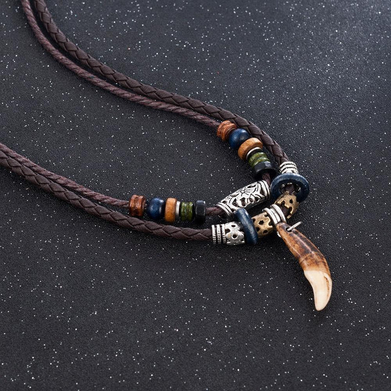 Men's Tooth Pendant Beaded Necklace - AM APPAREL