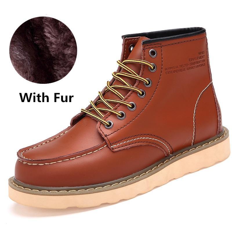 Men's Warm Inside Fur Faux Leather Boots - AM APPAREL