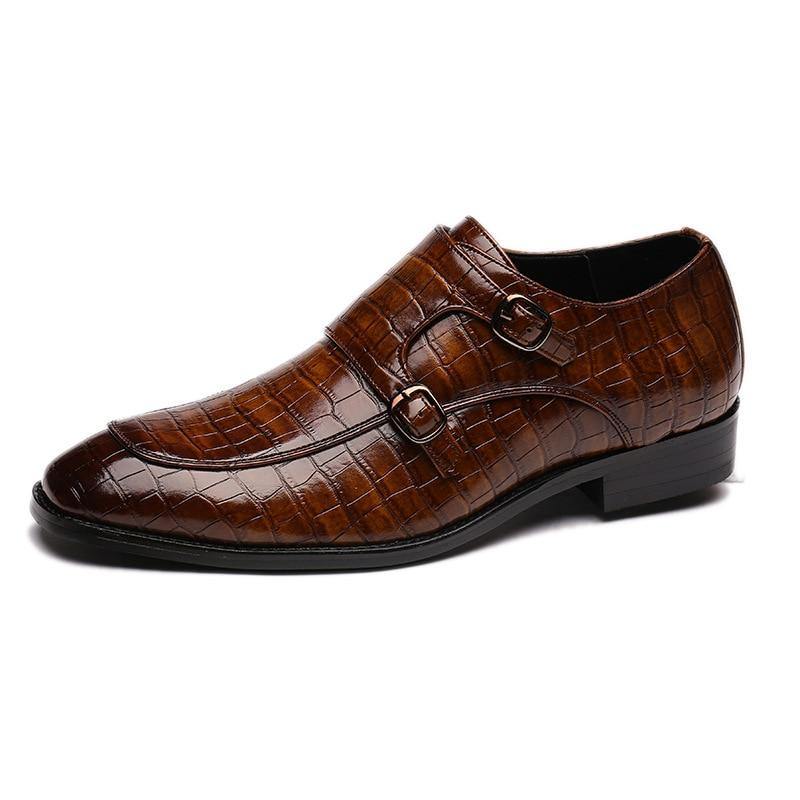 Men's Wood Pattern Genuine Leather Oxford Shoes - AM APPAREL