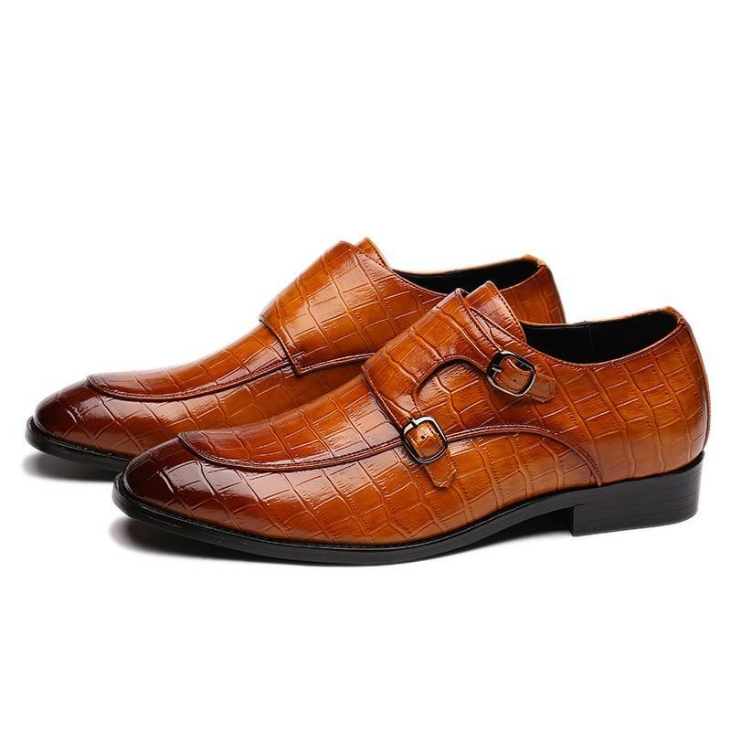 Men's Wood Pattern Genuine Leather Oxford Shoes - AM APPAREL