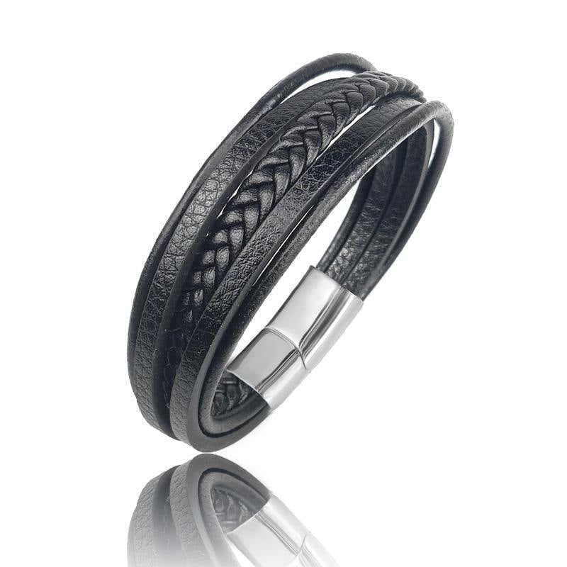 Men's Woven Multi-layer Leather Bracelet - AM APPAREL