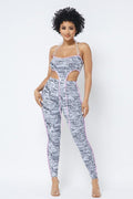 Mesh Print Crop Top With Plastic Chain Halter Neck With Matching Leggings - AM APPAREL