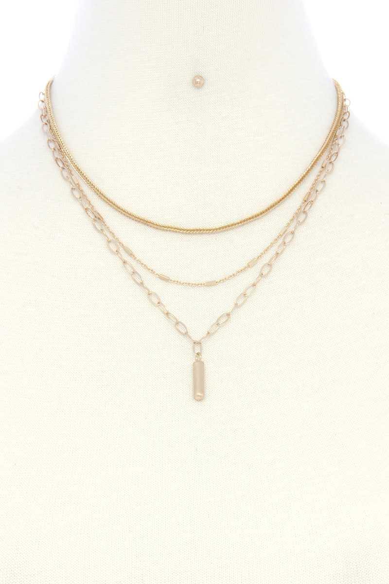 Metal Bar Oval Link Layered Neclace - AM APPAREL