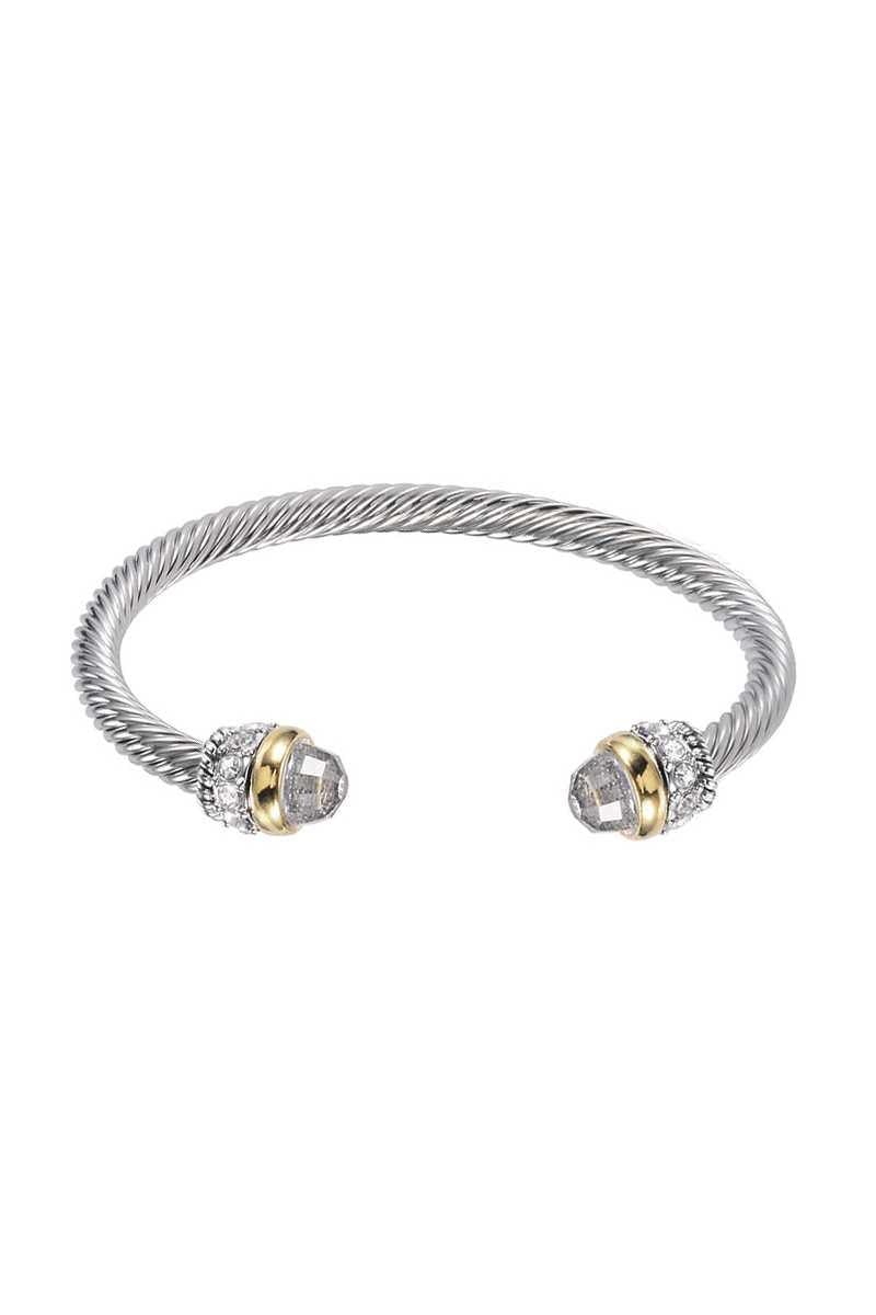 Metal Color Stone Open Cuff Bracelet - AM APPAREL