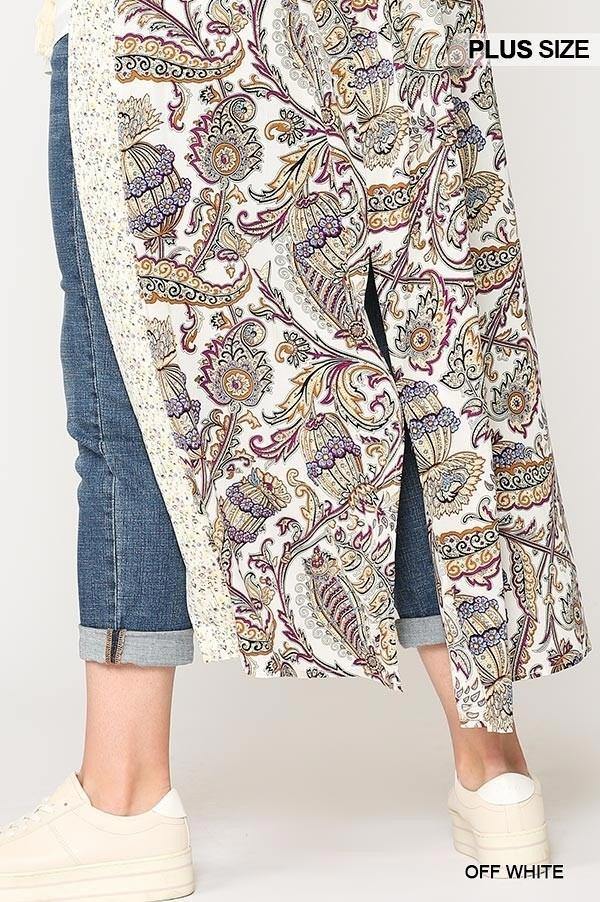 Mix-printed Open Front Kimono With Side Slits - AM APPAREL