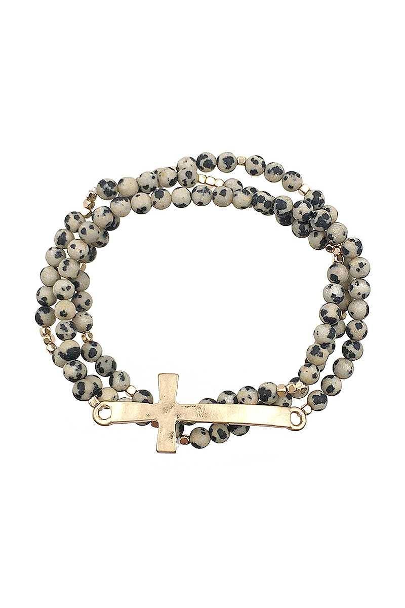 Multi Layer Bead Metal Cross Bracelet - AM APPAREL