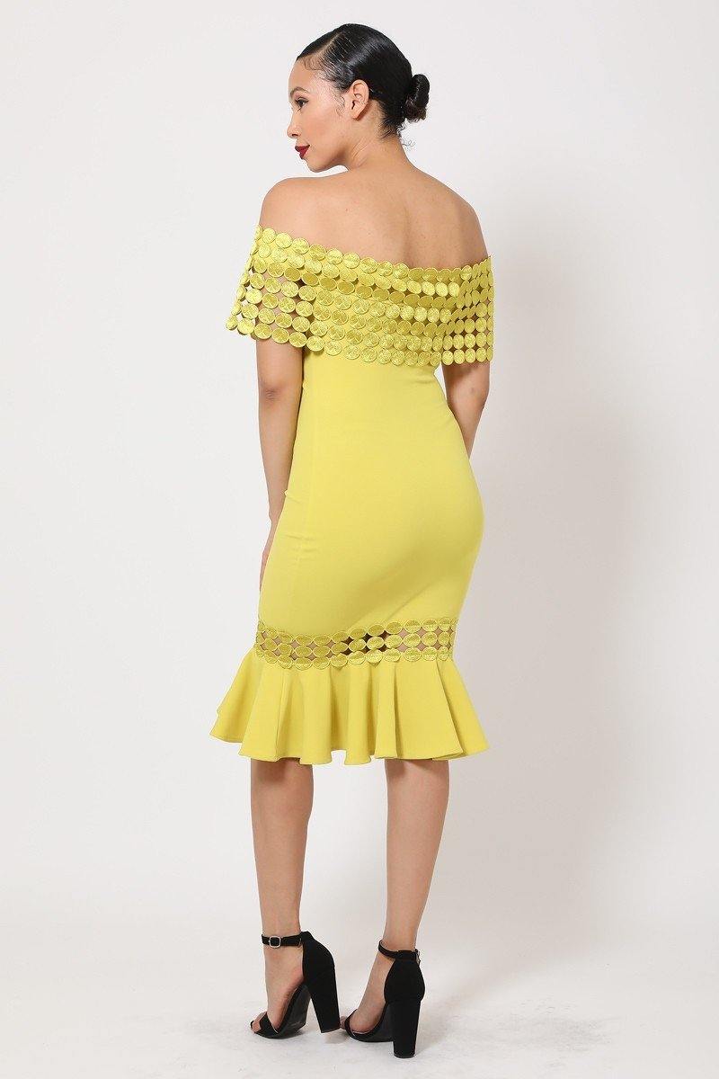 Off Shoulder Crochet Band Fashion Dress - AM APPAREL