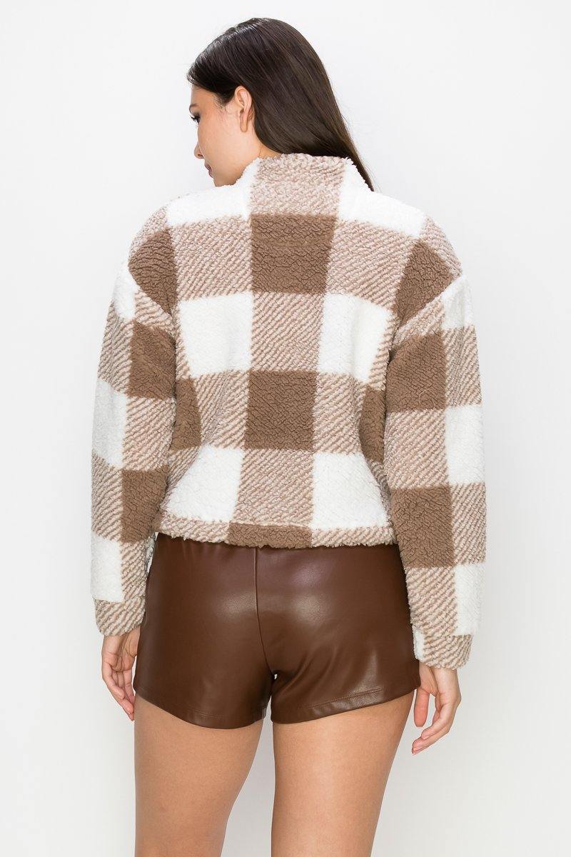 Plaid Zip-up Sweater Jacket - AM APPAREL