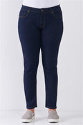 Plus Dark Blue Denim Mid-rise Skinny Jeans - AM APPAREL