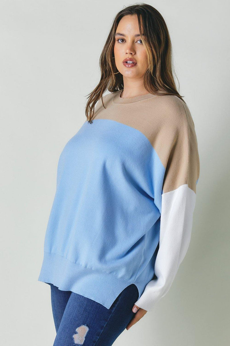 Plus Round Neck Multicolored Oversized Sweater - AM APPAREL