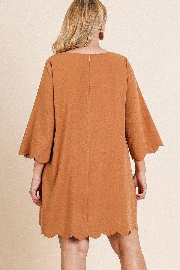 Plus Size 3/4 Sleeve Round Neck Dress - AM APPAREL