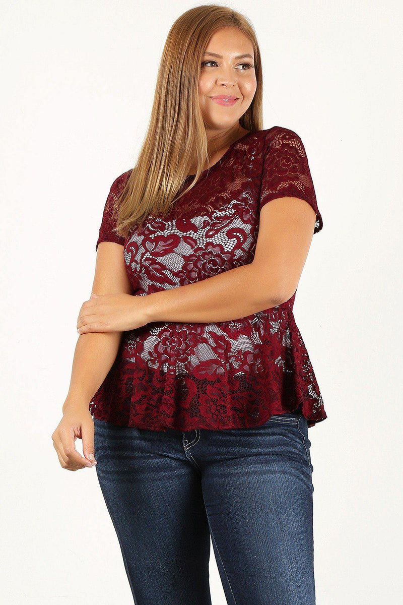 Plus Size Allover Lace, Fitted Top - AM APPAREL