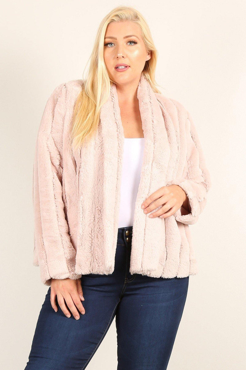 Plus Size Faux Fur Jackets With Open Front And Loose Fit - AM APPAREL