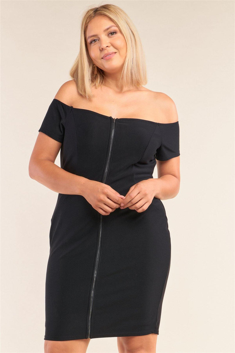 Plus Size Fitted Front Zipper Bodycon Mini Dress - AM APPAREL