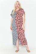 Plus Size Front Slit Dolman Leopard Print Maxi Dress - AM APPAREL