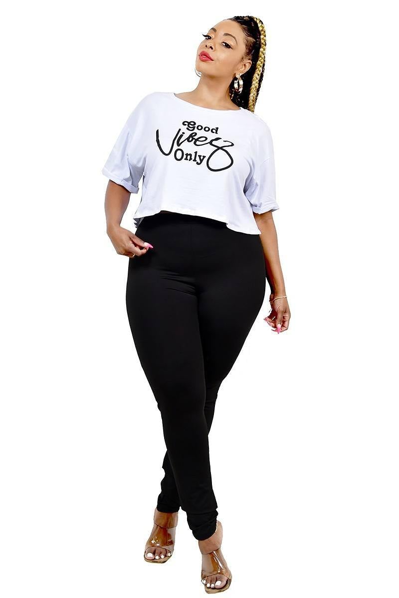 Plus Size "Good Vibes Only" Printed Boxy Crop Top - AM APPAREL