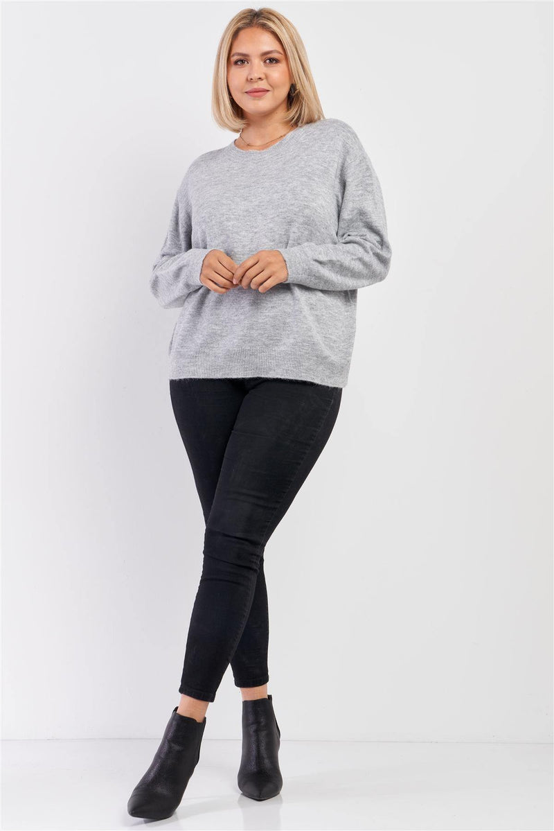 Plus Size Heather Grey Soft Ribbed Fleece Long Sleeve Sweater - AM APPAREL