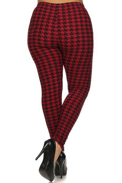 Plus Size Houndstooth Print High Waisted Full Length Leggings. - AM APPAREL