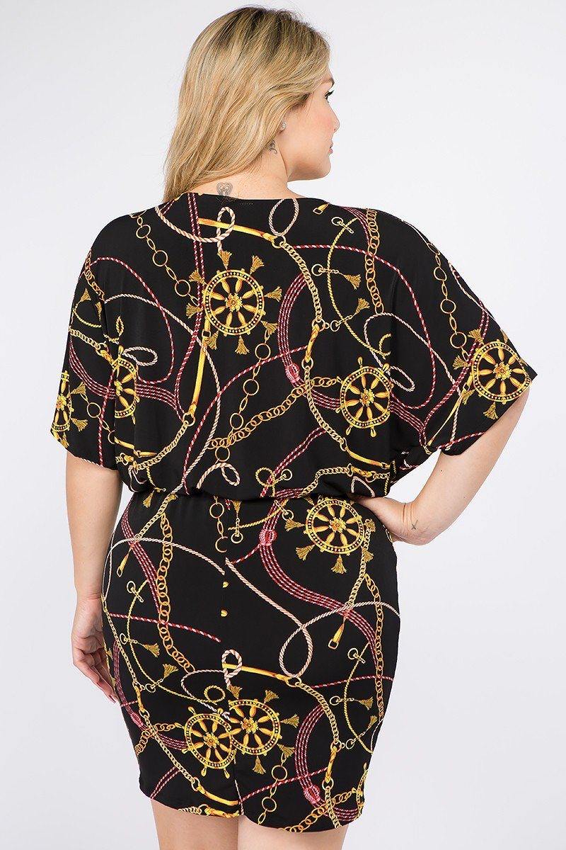 Plus Size Multi Color Print Short Sleeve Dress - AM APPAREL