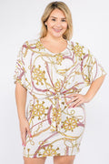 Plus Size Multi Color Print Short Sleeve Dress - AM APPAREL