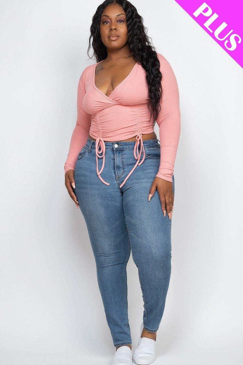 Plus Size Shirred Cropped Top - AM APPAREL