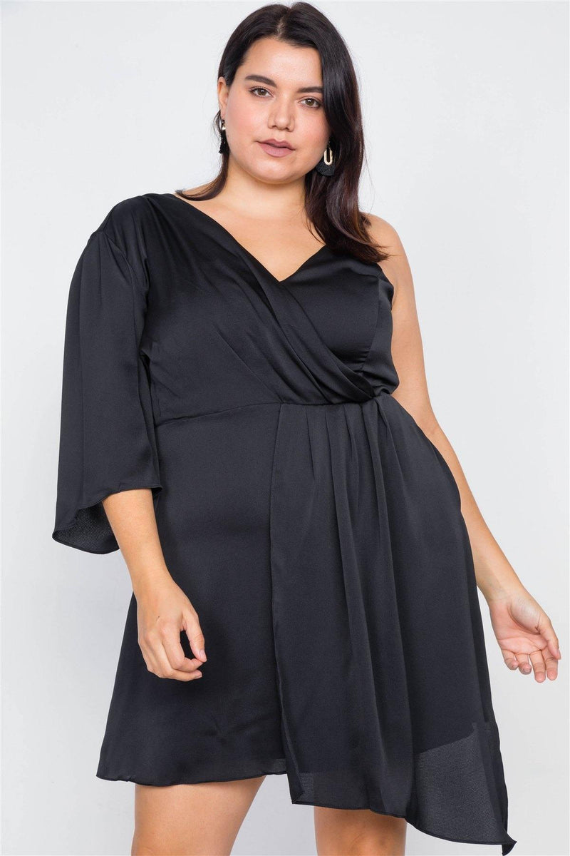 Plus Size  Silk One Shoulder Mini Dress - AM APPAREL