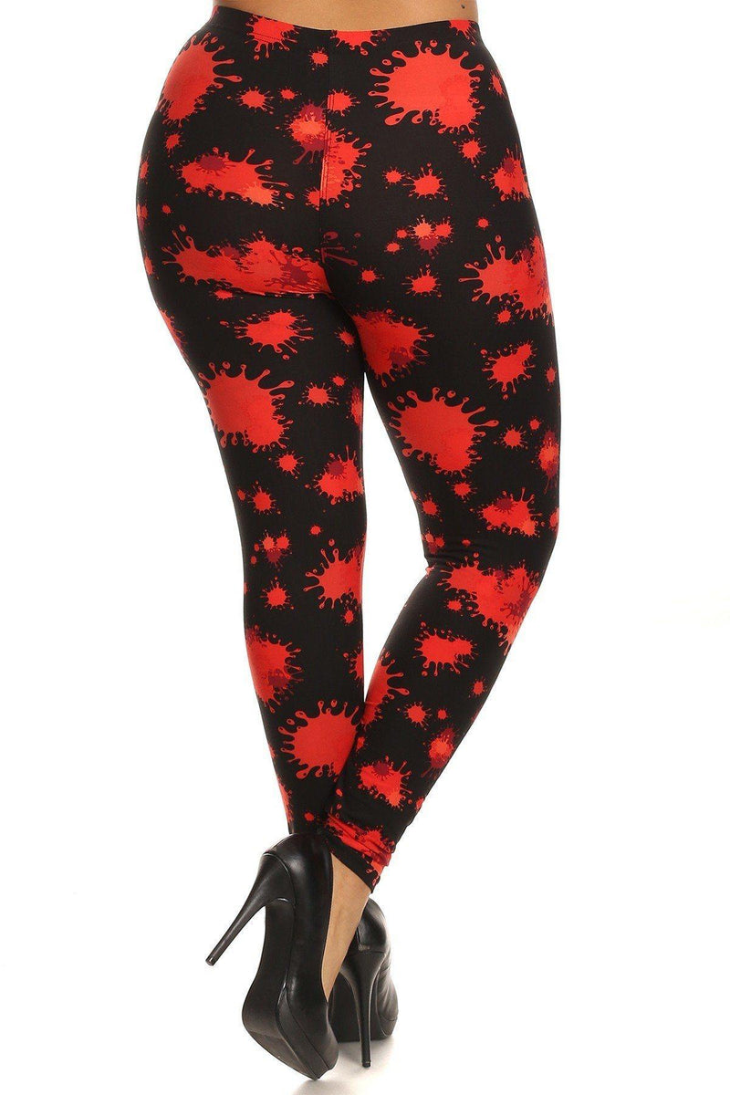 Plus Size Splatter Print, Full Length Leggings In A Slim Fitting Style With A Banded High Waist - AM APPAREL