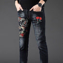 RACC Men's Flower Embroidery Slim Fit Jeans - AM APPAREL