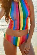 Rainbow Striped Split Bikini - AM APPAREL