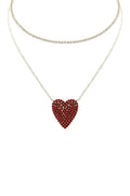Rhinestone Heart Choker And Necklace Set - AM APPAREL