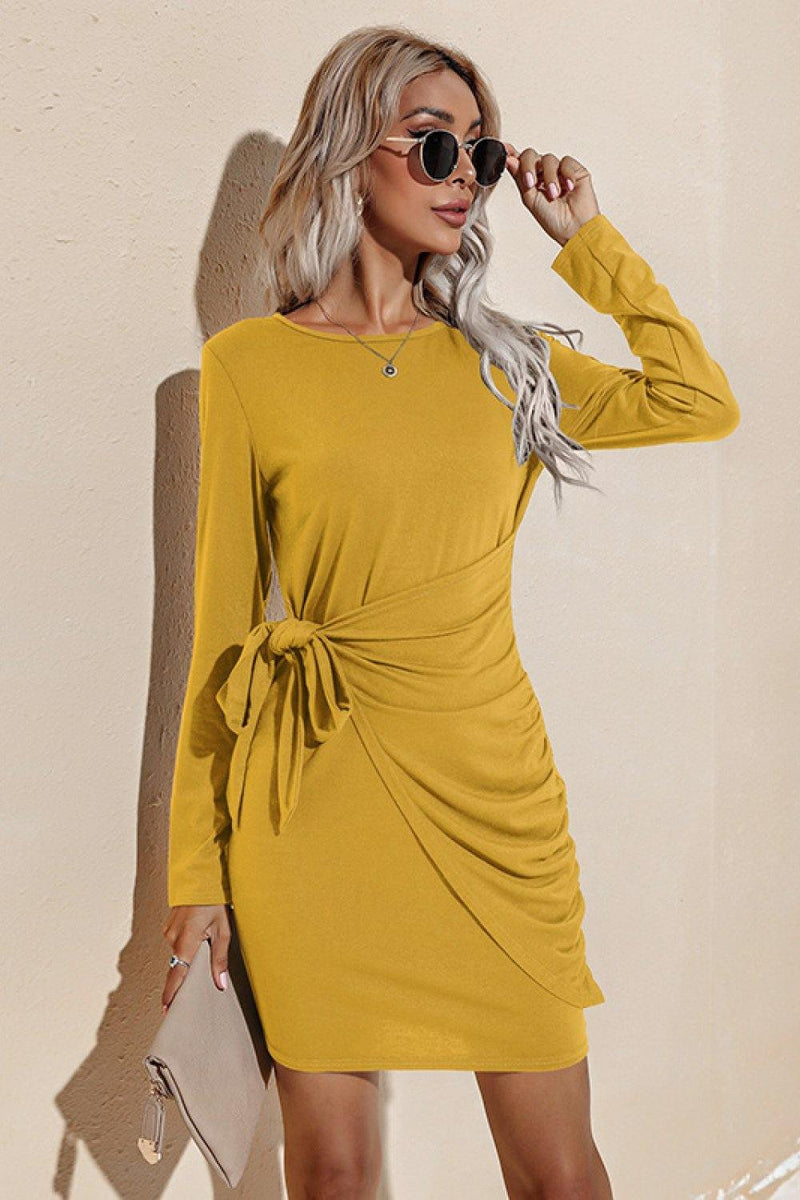 Ruched Tie Dress - AM APPAREL