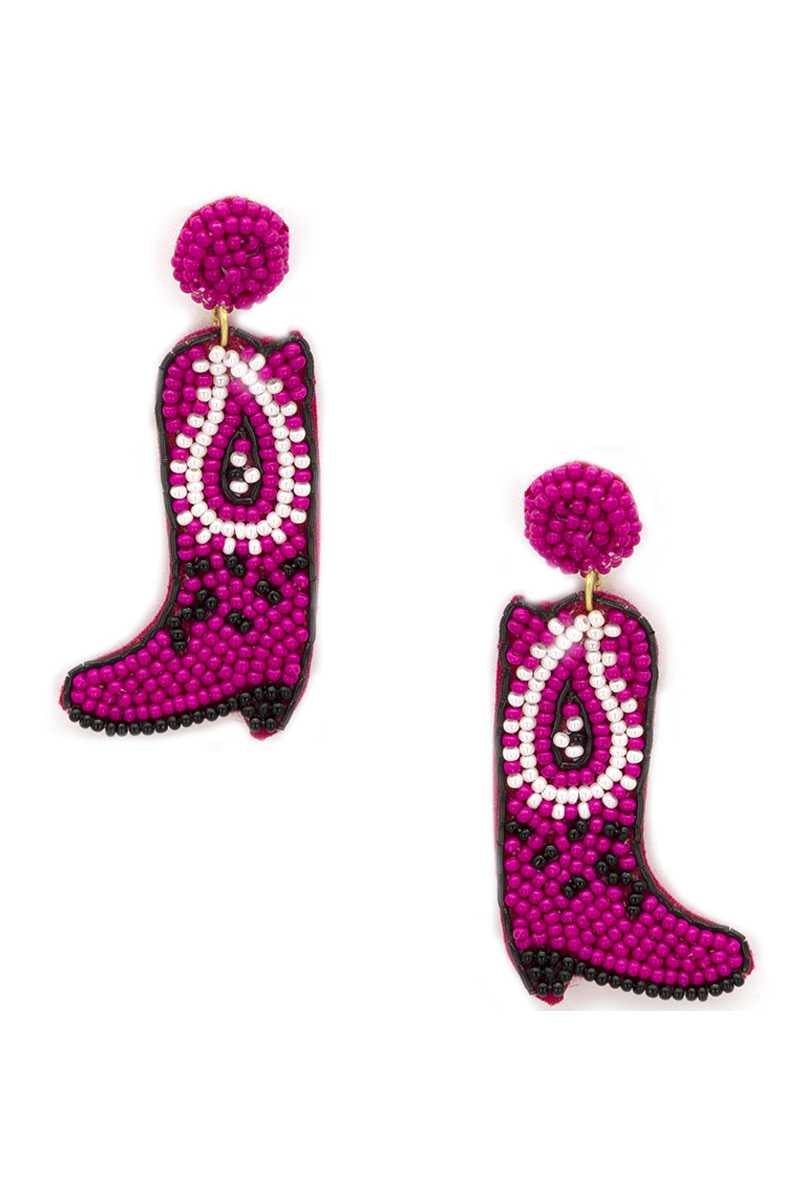 Seed Bead Western Style Boots Dangle Earring - AM APPAREL