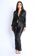 Sequin Button Down Shirt And Pant Set - AM APPAREL