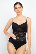Sheer Lace Floral Padded Bodysuit - AM APPAREL