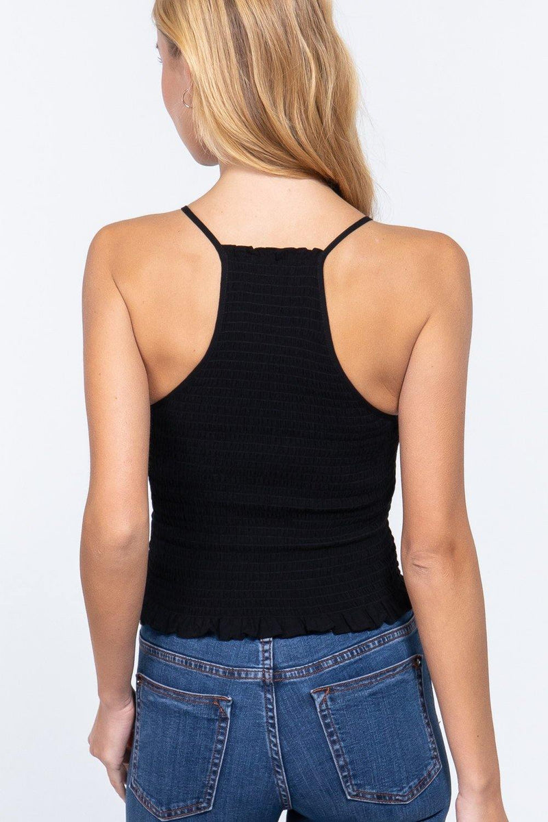 Smocking Detail Cami Woven Top - AM APPAREL