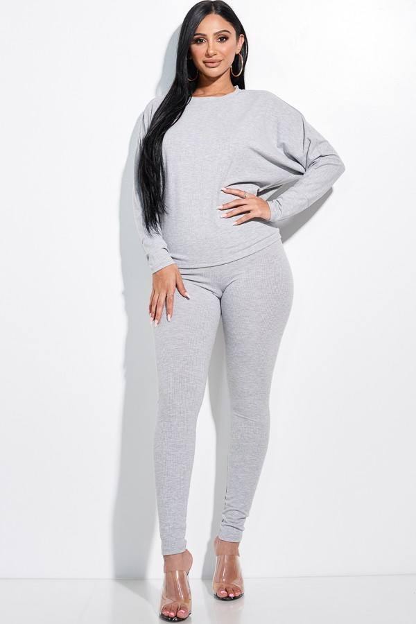 Solid Rib Knit Dolman Sleeve Top And Leggings Two Piece Set - AM APPAREL
