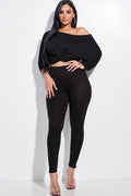 Solid Rib Knit Knotted Front Top And Leggings Two Piece Set - AM APPAREL