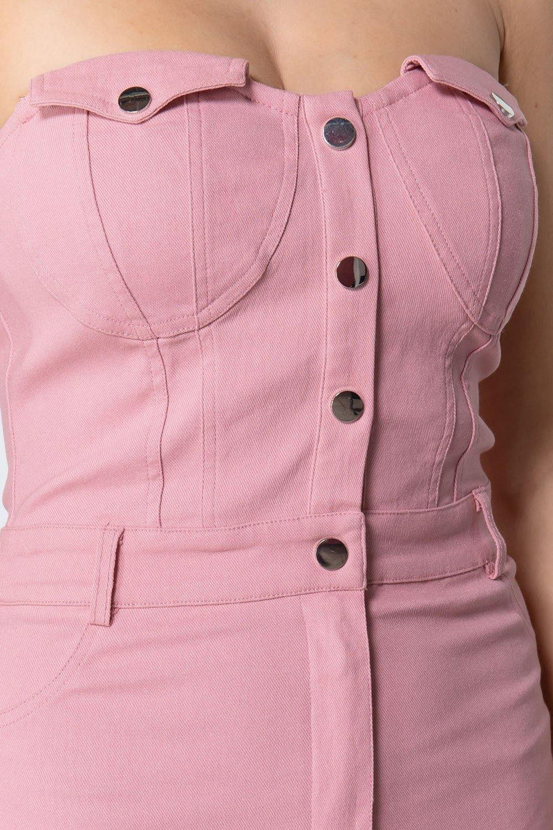 Strapless Button Down Mini Dress - AM APPAREL