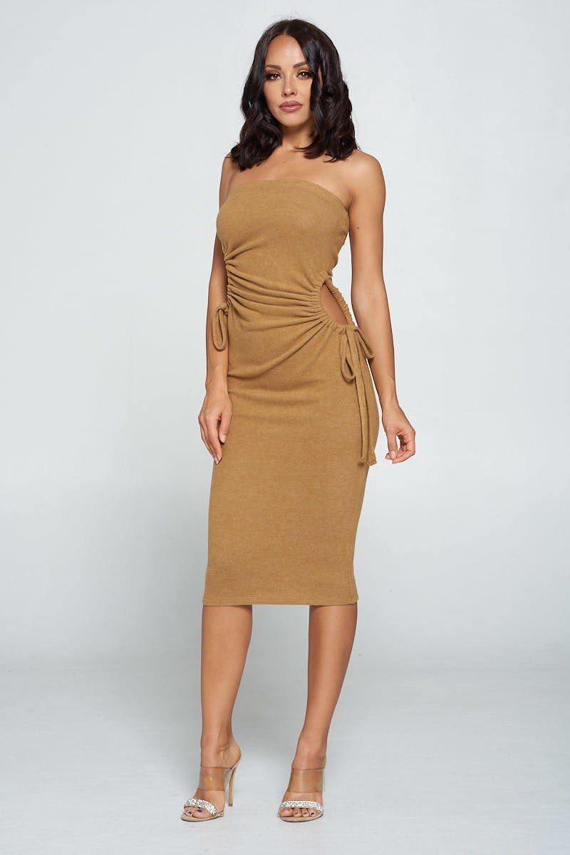 Strapless Solid Color Bodycon Dress - AM APPAREL