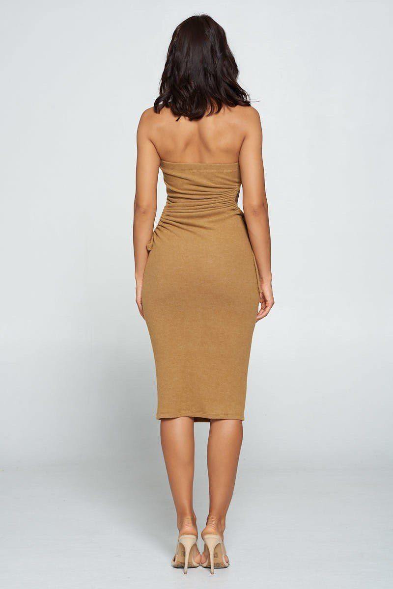 Strapless Solid Color Bodycon Dress - AM APPAREL