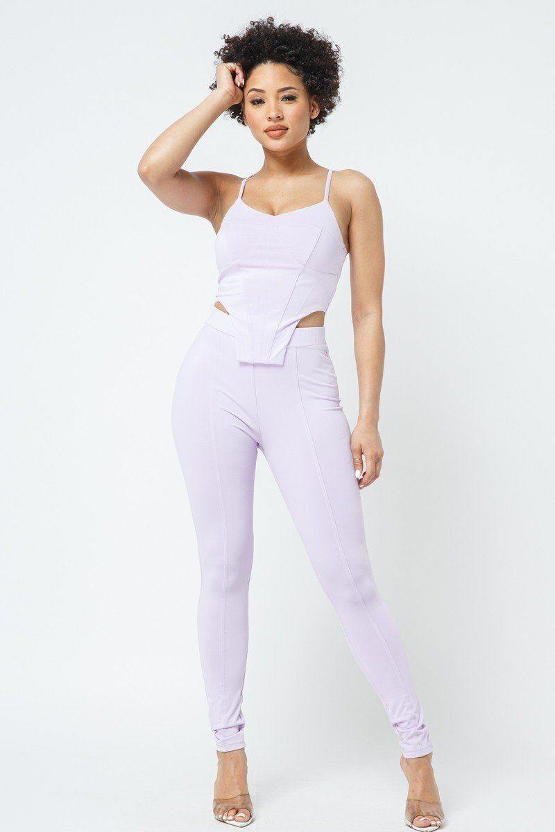 Strappy Bustier Stitch Details With Back Zipped High-waist Skinny Pants With Waist Elastic - AM APPAREL