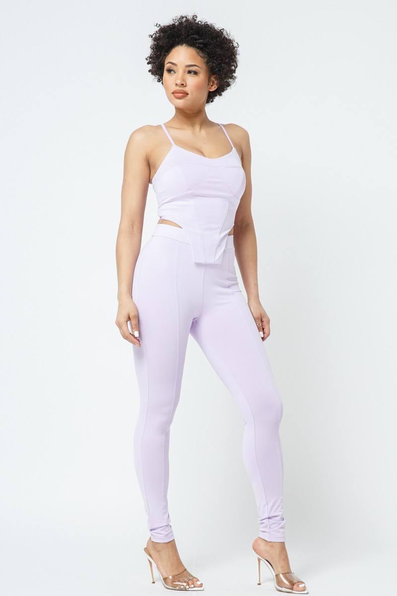 Strappy Bustier Stitch Details With Back Zipped High-waist Skinny Pants With Waist Elastic - AM APPAREL
