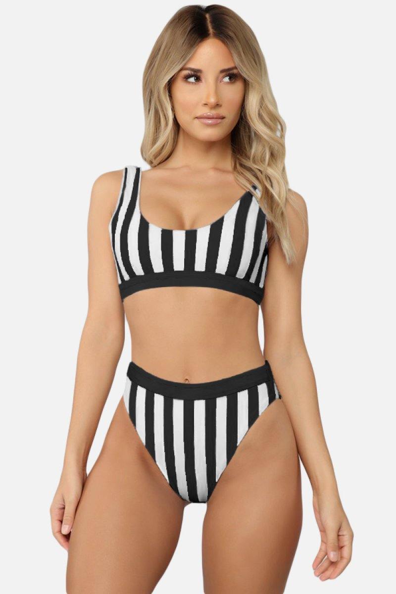 Striped Tank High Waist Bikini - AM APPAREL
