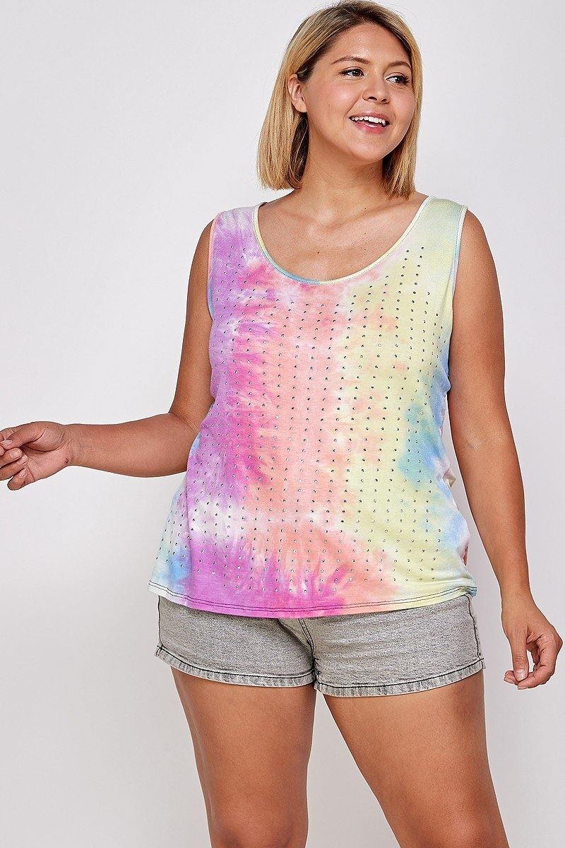 Tie Dye Tank With Studded Detail To - AM APPAREL